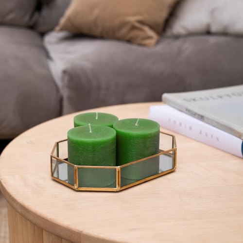 CANDWAX 7.6x7.6 cm Green Pillar Candles Set of 3, Rustic Unscented Smokeless Dripless Pillars - Image 4
