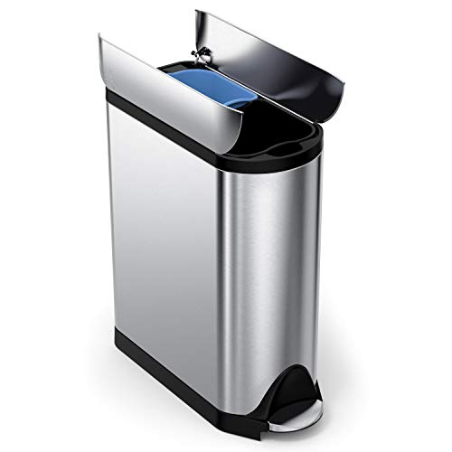 simplehuman 40 Liter / 10.6 Gallon Dual Compartment Butterfly Lid Kitchen Recycling Step Trash Can, Brushed Stainless Steel by simplehuman - Used condition - US$163.78