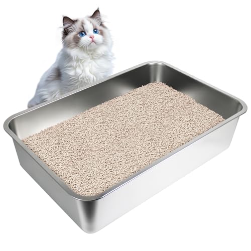 Arenero de acero inoxidable para gatos grande miniatura 1