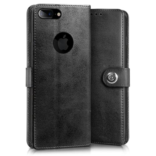 Image of WOW IMAGINE Shock Proof Flip Cover Back Case for Apple iPhone 7 Plus | 8 Plus (Designer Magnetic Button Flip Case | Inbuilt Wallet Pockets & Stand | Leather Finish | Haze Black)