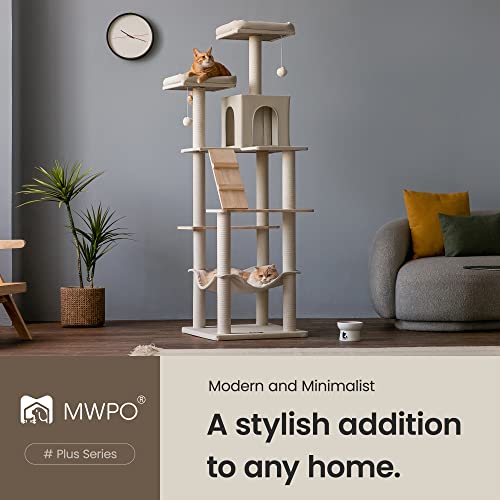 Árbol moderno grande para gatos, 70.1 pulg, multi nivel beige miniatura 2