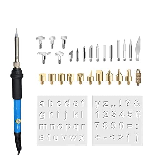 Kit de queima de madeira pirografia conjunto de queimador de madeira com caneta de queima de madeira de temperatura ajustável e 27 pcs pontas de ferro (azul)