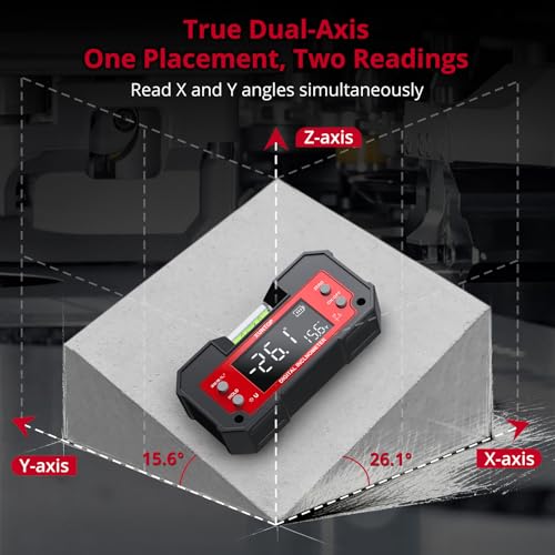 Image of XUNTOP Digital Angle Finder Tool Dual Axis X-axis of 4x90 and Y-axis of ±60 Powerful Magnetic Base Level Box Type-C Rechargeable Digital Inclinometer with LED Display for Woodworking Table Saw