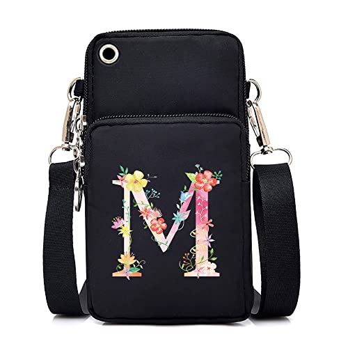 FINDING CASE initial letter Printed Women Girls men Zipper Waterproof Nylon 3 Layers Crossbody Bags Wallet Cellphone Purse Shoulder Bag Wristlet Handbags Adjustable Strap (pink M)