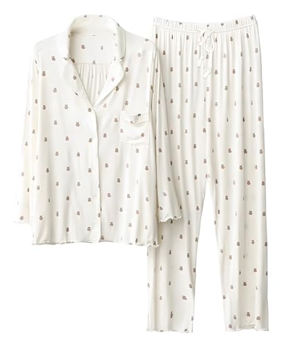 Catálogo de Pijama Dama para comprar online. 47 VIOPY Conjunto De Pijama De Manga Larga para Mujer,Conjunto De Pijama De Dos Piezas Superior E Inferior,Conjunto De Pijama con Botones para Mujer,Suave,con Bolsillos (Blanco, X-G)