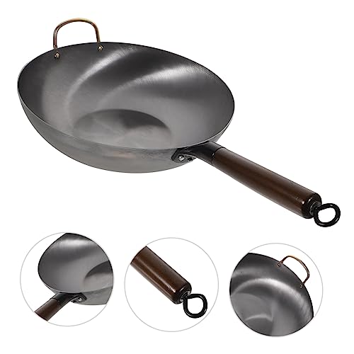 Wok tradicional de fondo plano de hierro sin recubrimiento miniatura 2