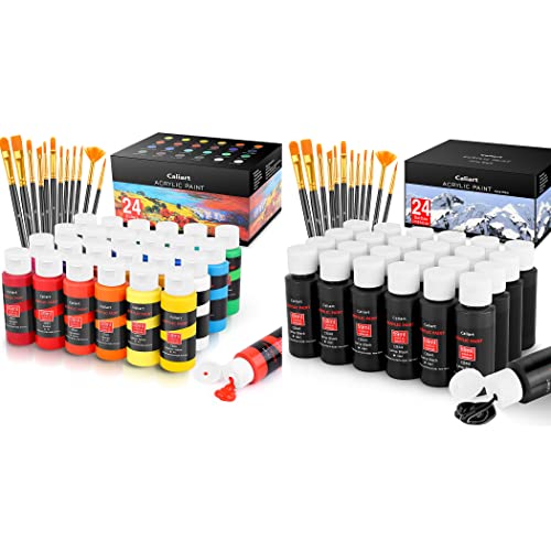 Caliart Acrylic Paint Set, 72 Colors (59ml, 2oz) with 36 Brushes Art Craft Paint Supplies for Canvas Halloween Pumpkin Ceramic Rock Painting, Rich Pigments Non Toxic Paints for Kids