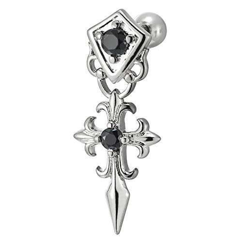 Mens Womens Shield Fleur De Lis Sword Cross Stud Earrings With Cz, Screw Back #TOP1