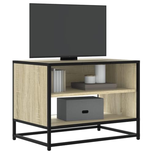 Hoopleep TV-Schrank Sonoma-Eiche 61x40x46 cm, Holzwerkstoff & Metall, industrielles Lowboard für Wohnzimmer, Schlafzimmer, Robustes Medienmöbel mit Stauraum