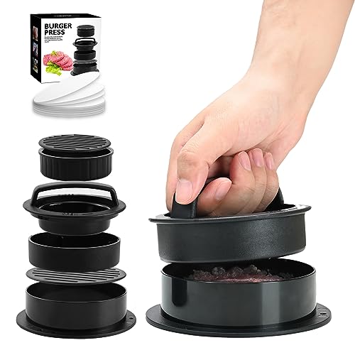 Xkzhrr Presse à Hamburger 3 en 1, Presse à Hamburger antiadhésive avec poignée en ABS pour de délicieux Hamburgers pressés, galettes, avec 100 Feuilles de Papier sulfurisé antiadhésif