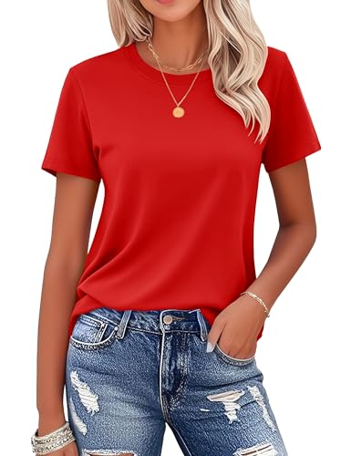 MAGCOMSEN Women's Cotton T-Shirts Short-Sleeve Shirts Crew-Neck Tops Classic-Fit Breathable Casual Summer Tees