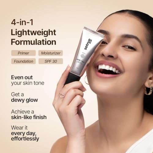 Image of SOTRUE Skin Tint with SPF30 | 4-in-1 Primer, Moisturizer, Foundation & Sunscreen | Light to Medium Coverage, Dewy Glow Finish | Hydrating Formula with Collagen Peptide, NMF Complex & Vitamin E | 35ml - Cashew