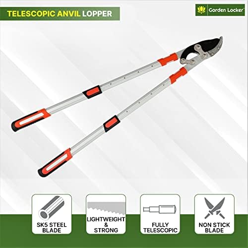 Telescopic Extending Anvil Lopper with Japanese SK5 Carbon Blades Super Sharp for Outdoor Pruning of Trees, Branches & Hedges - Extends 70.5cm to 95cm - Aluminium Handles & TPR Plastic Grips