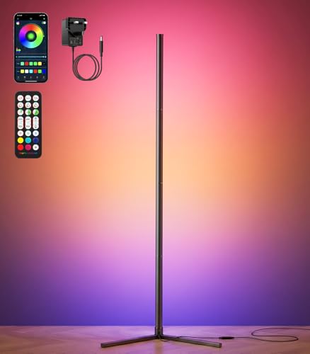 riyo Led Floor Lamp 2400LM 146cm RGB Corner Floor Lamp Black