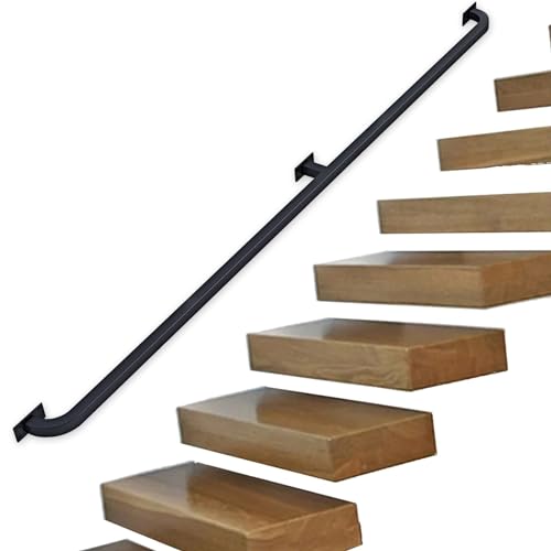 Rampe d'escalier en fer forgé noir de 420 cm avec son kit de support complet