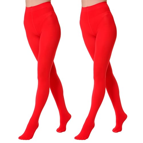 EVERSWE 2 Pairs Pack Women\'s Opaque Tights (S-M, Red)