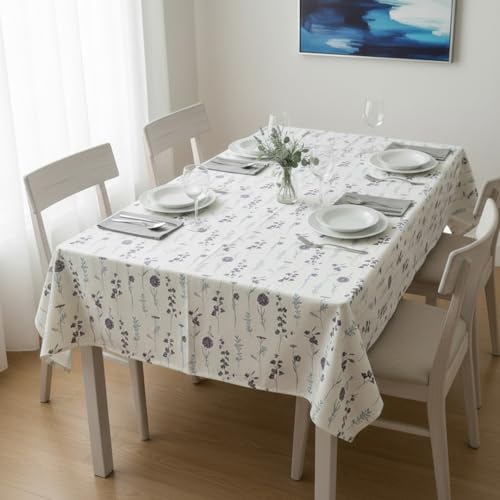 Image of HOMEMONDE 100% Cotton 4 Seater Table Cloth, 45 x 60 Inches Floral Printed Table Cover for Home Decor (114 X 152 cm, Blue & Purple)