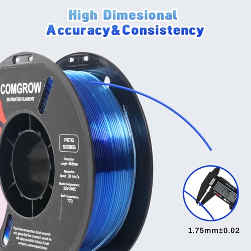 Image of Comgrow PETG 3D Printer Filament 1.75mm, High Precision and Tough 3D Printer Filament 1kg (2.2LBS), Dimensional Accuracy + /- 0.02 mm, Fit Most 3D Printers Gradient Blue White