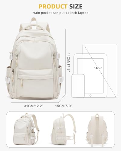 Lightweight Backpack for Women, Large Laptop Travel Backpack Casual Daypack College Bag Rucksack for Men. Beige - Image 4