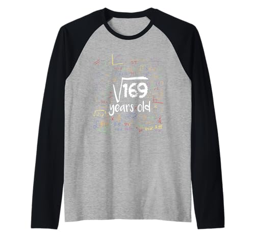 Funny Square Root Of 169 13th Birthday 13 Year Old Math Raglan Baseball Tee