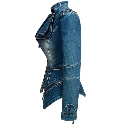 Women's Classic Denim Jacket Personality Studded Punk Motorcycle Dovetail Jacket3