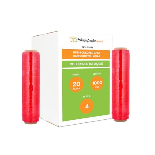 Red Stretch Wrap for Moving, 4 Pack of 20 Inch x 1000 Feet, 80 Gauge red wrap, High Cling Moving Stretch wrap, Cast Hand Stretch Film Moving wrap Rolls, Strong Plastic Wrap for Moving Furniture