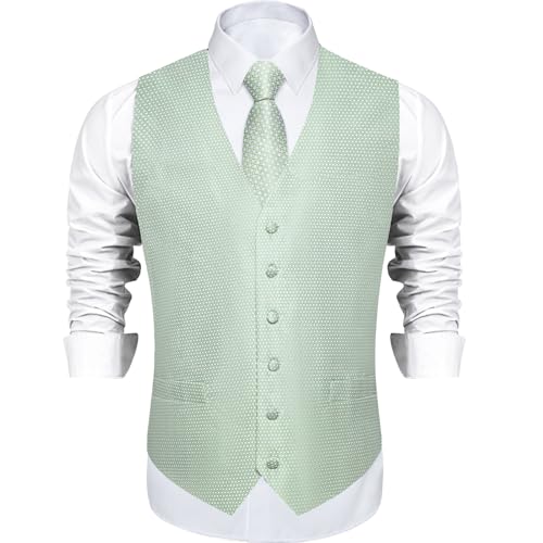 Image of DiBanGu Mens Vest and Tie Set Formal Paisley Waistcoat and Necktie Pocket Square Cufflinks Silk Suit Vest for Tuxedo Wedding
