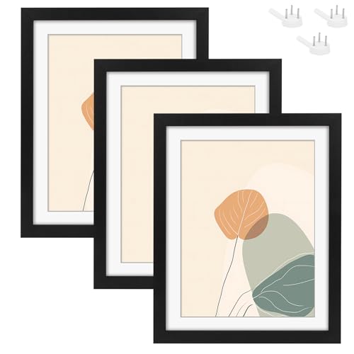 ABOHU 3er Set Bilderrahmen 20x25cm Schwarz Holz Fotorahmen 8x10 Zoll Holzrahmen für Bilder 20x25cm mit Matte Posterrahmen Horizontal oder Vertikal für Wandbehänge oder Tischdekoration