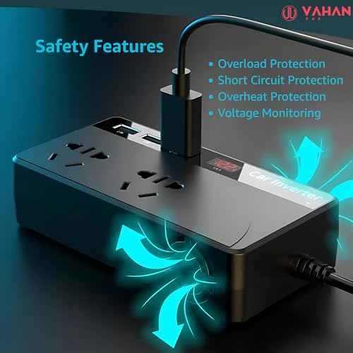Image of 200W Car Power Inverter | 12V DC to 220V AC Converter for Cars | 2 AC Outlets, USB & Type-C PD Fast Charging | QC 3.0 | LED Display | Portable Adapter for Travel, Laptop, Phone