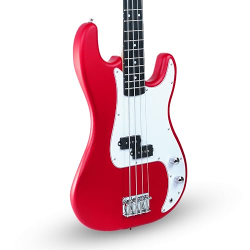 Image of Kadence PBRD Tennessee 46.5 inch Electric Bass Guitar (P-Style) | Solid Poplar Wood Body, Maple Neck | Split-Coil Pickup | Fixed Bridge | Gig Bag + Cable | Matte Red