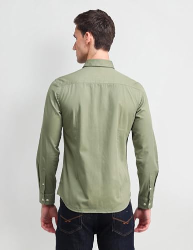 Image of U.S. Polo ASSN. Solid Slim Fit Shirts for Men - 100% Cotton, Full Sleeve Mens Casual Shirts