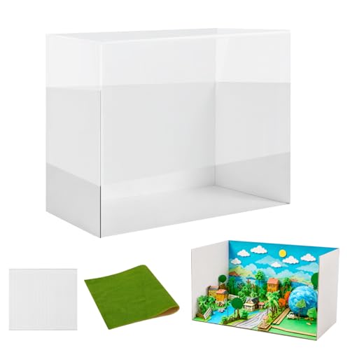 Cardboard Diorama Kit 13.8 x 8.7 x 8.3 Inches Diorama Box for Display with Transparent Case Double-Sided Tape & Fake Grass Ideal for DIY Crafts Construction Project