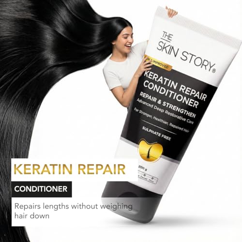 Image of The Skin Story Sulphate Free Conditioner for Treated & Coloured Hair | Repair Split Ends & Damaged Hair | Long-Lasting Shine | Conditioner for Women & Men | Enriched with Keratin, Argan Oil, Olive Oil, & Vitamin E | Sulphate Free | 200g
