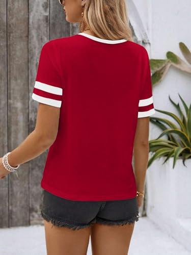 Hilinker Women's Short Sleeve T Shirts Zipper Tops Tee Color Block Casual Summer Loose Fit Blouses2