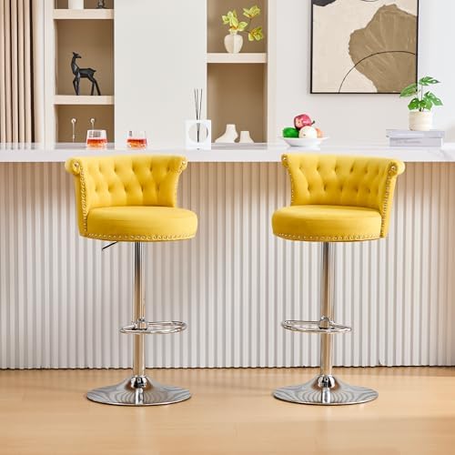 Velvet Bar Stools Set of 2, Adjustable Swivel Bar Chairs with Tuf...