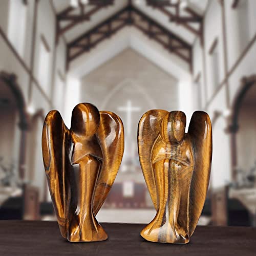 Artistone Tiger Eye Crystal Angels Figurines For Women Natural Gemstone Pocket Pray Guardian Angel Statue Stone Ornament For Home,Office Decor #TOP3