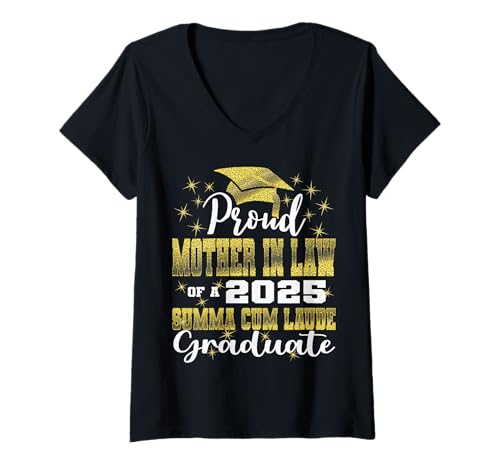 Femme Fière Belle-mère 2025 Summa Cum Laude Classe 2025 Diplômé T-Shirt avec Col en V