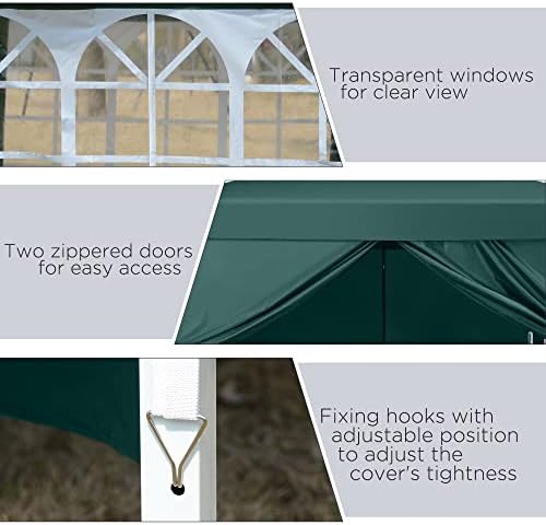 Outsunny 3 x 3 Meters Pop Up Water Resistant Gazebo Wedding Camping Party Tent Canopy Marquee - Green + Free Carry Bag + 2 walls 2 windows