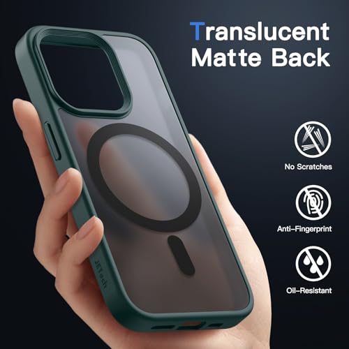 Image of JETech Magnetic Cover Case for iPhone 15 Pro 6.1-Inch Compatible with MagSafe, Translucent Matte Back Slim Shockproof Phone Cover (Dark Green)