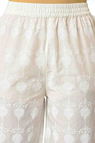 Image of W for Woman White Floral Print Cotton Co-Ord Kurta Set With Slim Pant For Women