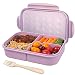 Kids Bento Box,Kids Children Lunch Box,4 Compartments Lunch Containers for Kids,Leakproof Bento Box for Kids,Microwave/Freezer/Dishwasher Safe (Flatware Included) (Purple)