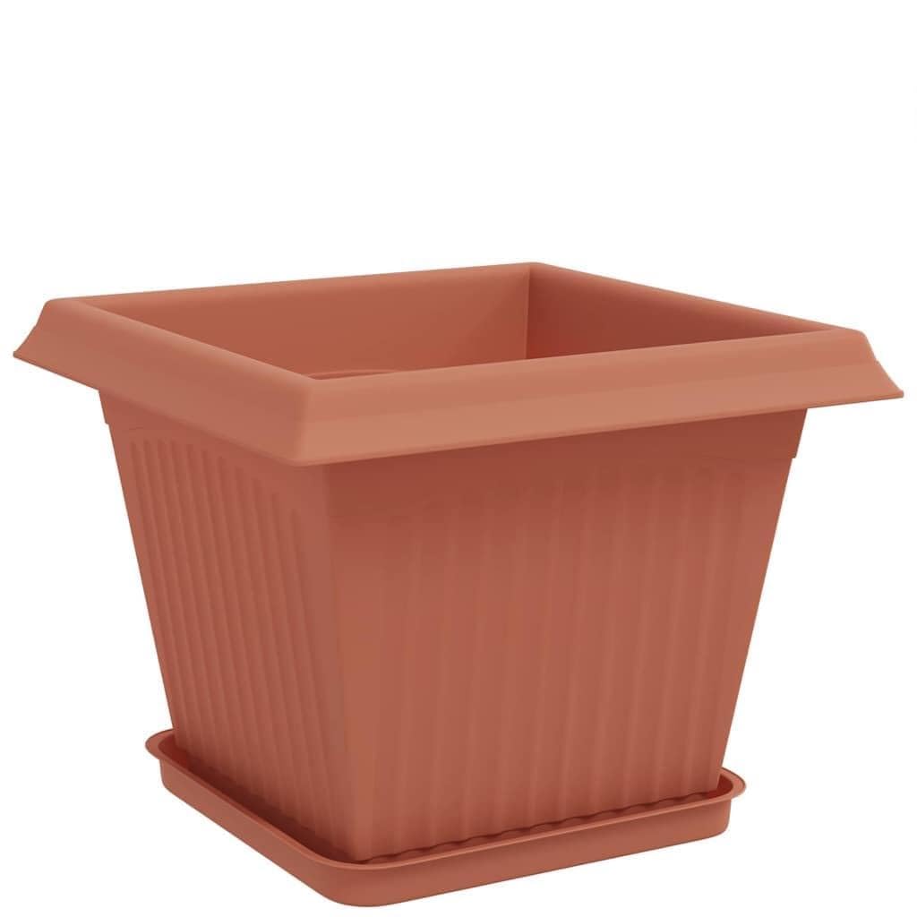 Set di 24 vasi da fiori quadrati, 28,5 x 28,5 x 22 cm, in plastica, per giardino e balcone, robusti vasi per piante con fori di drenaggio, rosso mattone