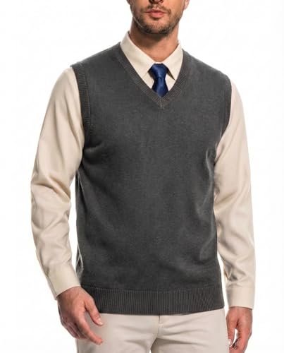 Men’s V-Neck Sleeveless Sweater Vest – Solid Black Knit Vest for Men, Classic Pullover Style,...