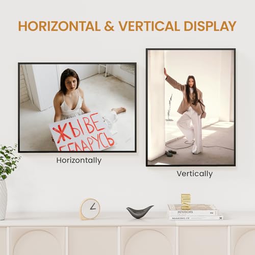Image of 16x21 Aluminum Metal Picture Frame,Tempered Glass Black Photo Frame 16x21 for Family Photo,Posters,Art,Document to Wall Mount Horizontally or Vertically