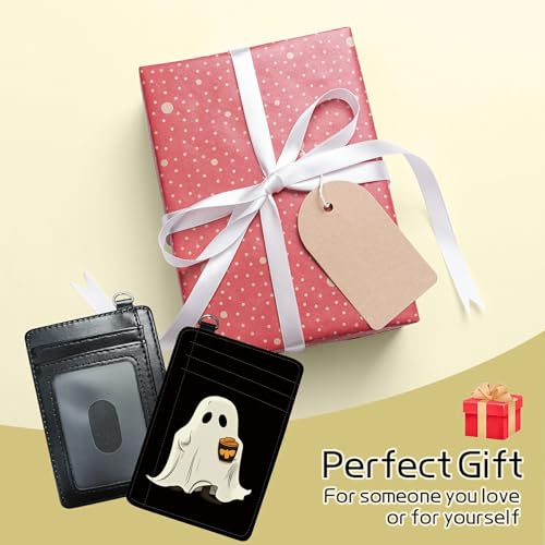 Image of Small Travel Wallets, Coffee Ghosts Slim Minimalist Front Pocket Wallet with Wristlet, RFID Blocking PU Leather Credit Card Holder with ID Window Change Purse for Men Women