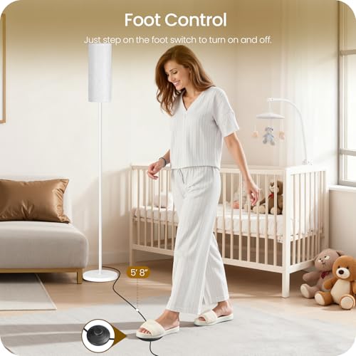 Image of White Floor Lamps for Living Room with Remote and Foot Switch, 64.4 inch Modern Standing Tall Lamp, Dimmable Corner Lamp for Bedroom, Office, Bulb Included, 3000K-6500K, FCC Listed WW06LD05W1