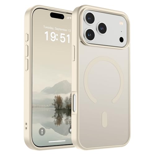 Image of SUPFINE Magnetic for iPhone 17 Pro Max Case (Compatible with MagSafe)(Military Grade Drop Protection) Translucent Matte Shockproof with Anti-Fingerprint Phone Cover,Antique White