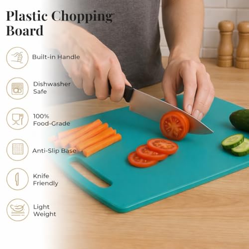 Image of Multipurpose Plastic Chopping Board with Free Knife | 6mm Thick Heavy Duty Cutting Board | BPA Free Non-Slip Kitchen Board for Vegetable, Fruit & Meat | Easy Grip Handle Kitchen Cutter Board