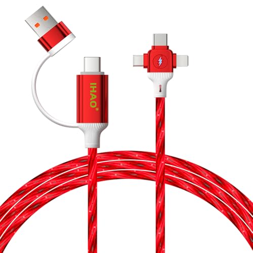 Image of IHAO Multi Ports Starry Light-Up USB Cable USBC MicroUSB Connectors Durable Fast Charging Cables Visible Current Flow for Almost All Devices-6in1 Star Red
