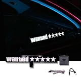 Glow Factor Wanted 5 Star Wanted LED Car Sign - USB Rechargeable, Illuminated Car Decals with 5 Modes, Stickers for JDM Car Essentials